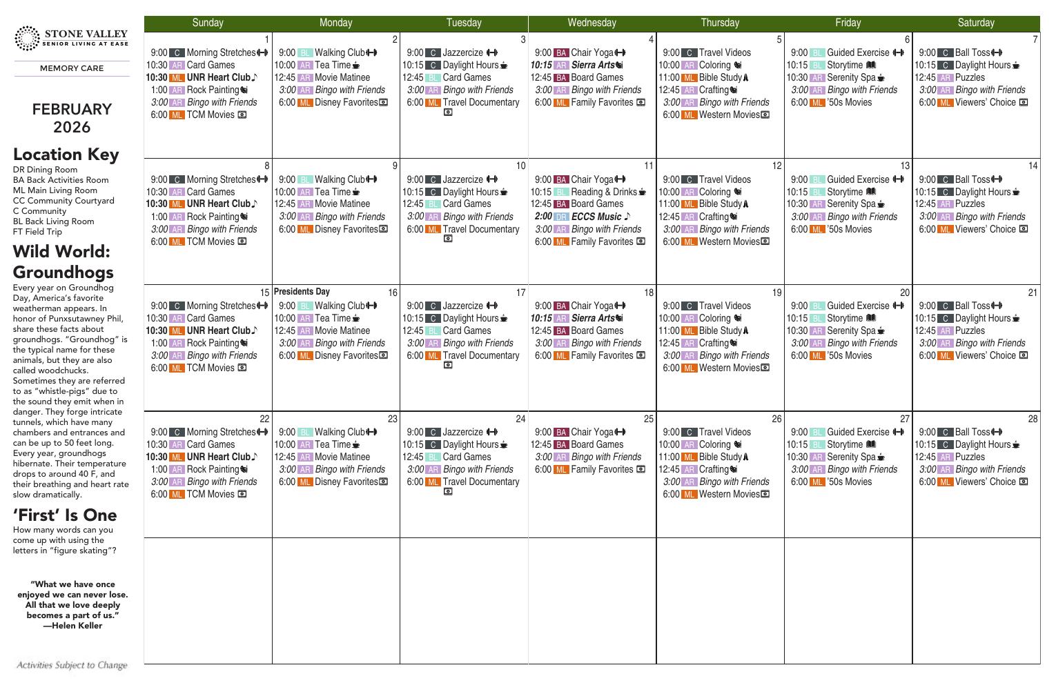 Memory Care Current Newsletter